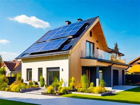 Modern Eco Friendly Smart Home with Solar Panels System on Rooftop ...