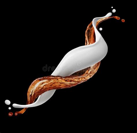 Beautiful Splashes Of Milk And Coffee Isolated On Black Background