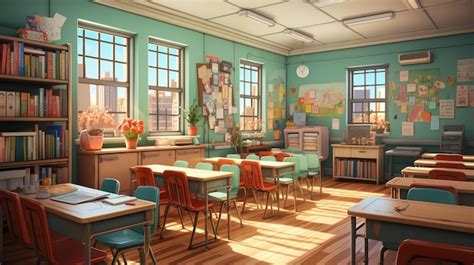 Premium AI Image | school flat cartoon room