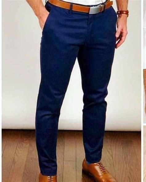 Pantalon Chino Azul Marino Chupin Pantalones De Vestir Hombre