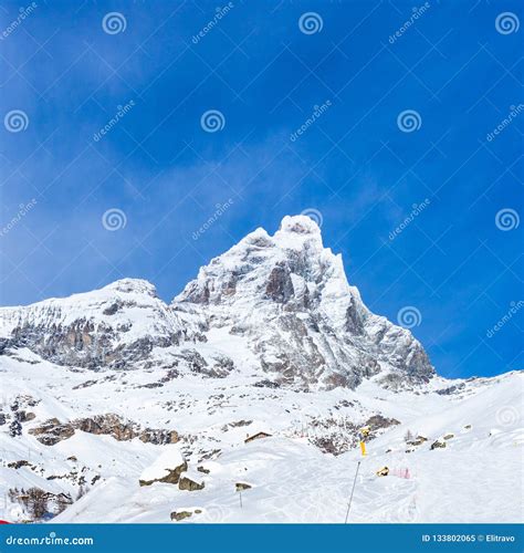 Monte Cervino Matterhorn in December, Breuil-Cervinia, Valle D Stock ...