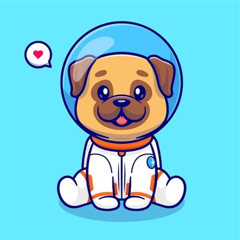 Lindo Pug Perro Astronauta Sentado Dibujos Animados Vector Icono