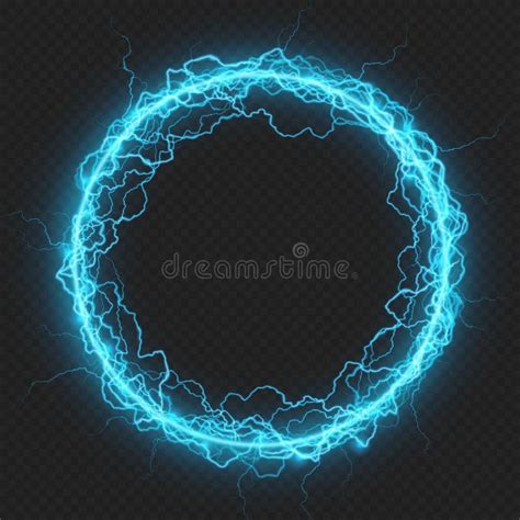 Round Frame With Charged Energy Elementary Particle Glowing Lightning