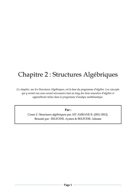 Chap2 Strctures Algébriques Page 1 Chapitre 2 Structures