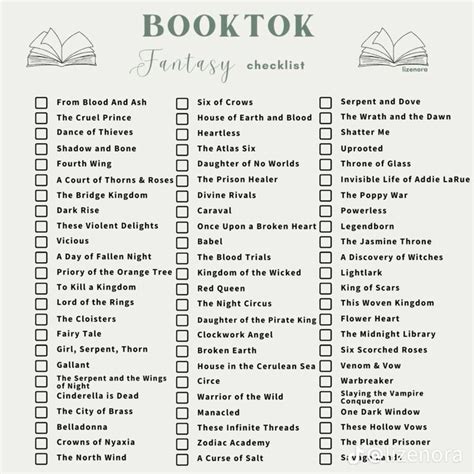 Booktok Fantasy Checklist En Id E Lecture Livres Lire Lecture