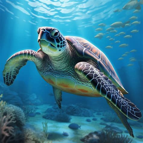 Premium Ai Image Green Sea Turtle On Coral Reef