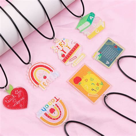 Wholesale Teachers Day Cartoon Rainbow Acrylic Necklace Acc Ne Da001