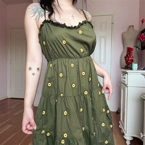 Women's Green and Yellow Dress | Depop