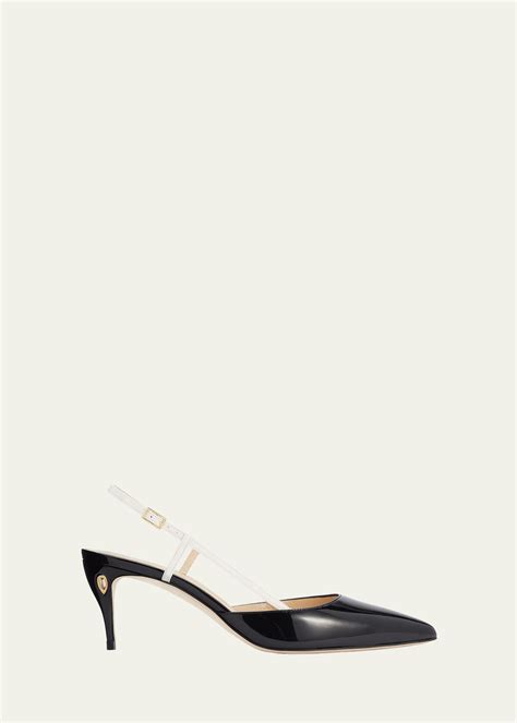 Jennifer Chamandi Mario Bicolor Leather Slingback Pumps Black Chalk