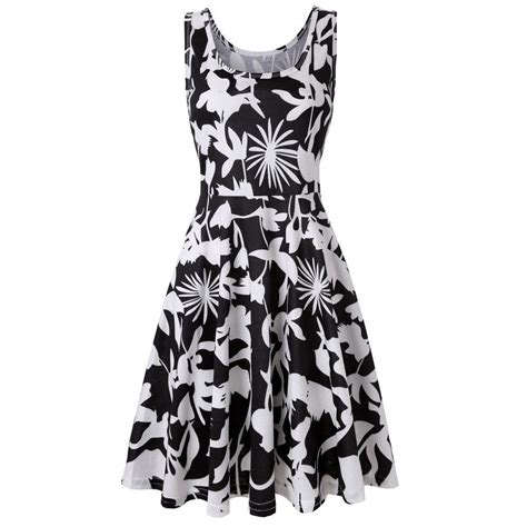 U Neck Short Summer Sundress Floral Dress Sleeveless Print A Line Mini