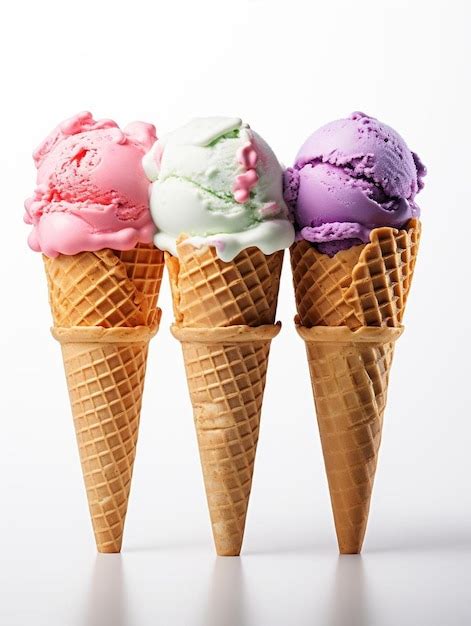 Premium Photo Three Ice Cream Cones With Different Colors Of Green