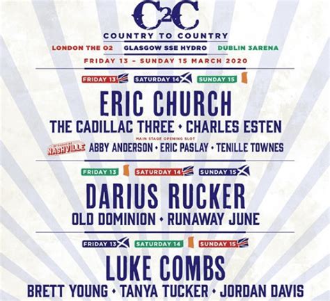 Eric Church Darius Rucker Luke Combs To Lead Uk S C C Festival