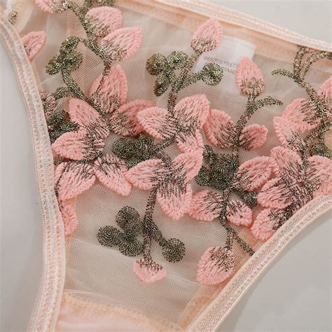 Embroidery Lingerie Sexy Floral Lace Underwear See Through Mesh Bra And T Back Panty Erotic