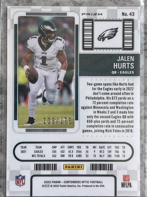 Panini Contenders Optic Season Ticket Red Prizm Jalen Hurts