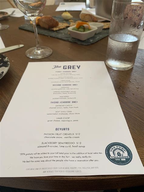Menu at The Grey restaurant, Savannah