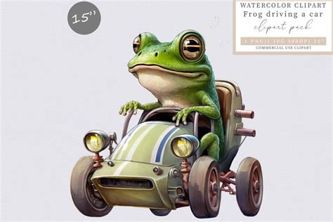 Frog driving a car clipart, Funny frog clipart