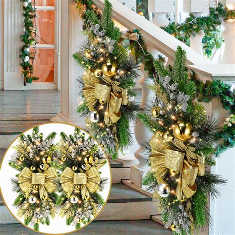 Pack Christmas Artificial Swags Xmas The Cordless Prelit Stairway