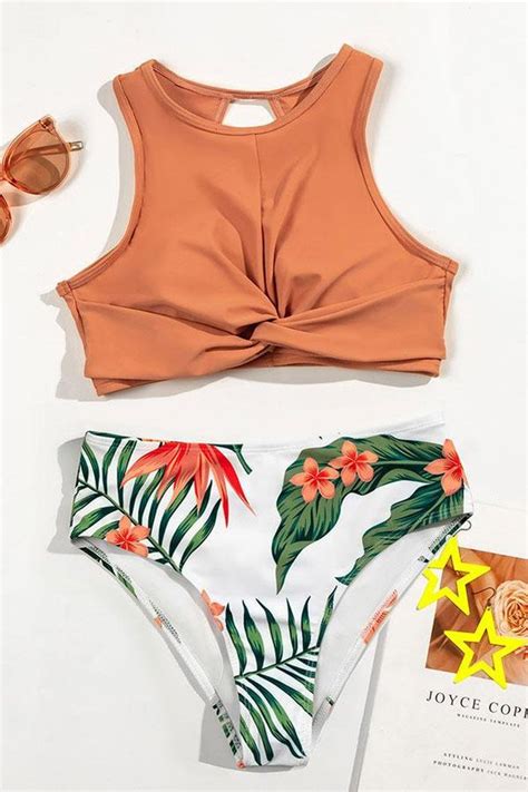 Flower Print Cute Twisted Front Bikini Lilicloth