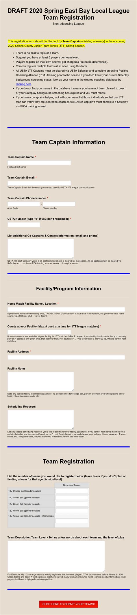 Local League Team Registration Form Template Jotform