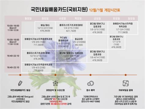 국민내일배움카드 12월1월 개강시간표129기준 네이버 블로그