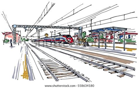 Railway Station Sketch Stock Vector (Royalty Free) 558634180