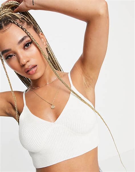 Asos Design Knitted Bralet With Bust Detail In Cream Asos