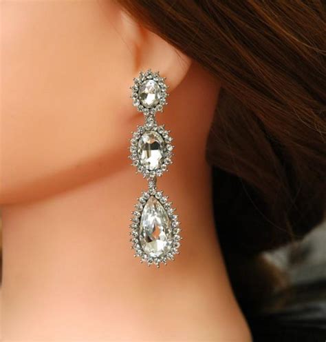 Crystal Bridal Earrings, Wedding Earrings, Long Rhinestone Earrings ...