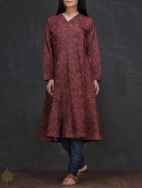 Maroon Blue Ajrakh Printed Cotton Angrakha By Jaypore On Jaypore