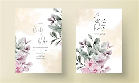 Hermosa Tarjeta De Invitaci N De Boda Con Acuarela Floral Vector Gratis