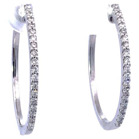 Diamond Double Hoop Earrings In 18K White Gold Oval Easy To Wear