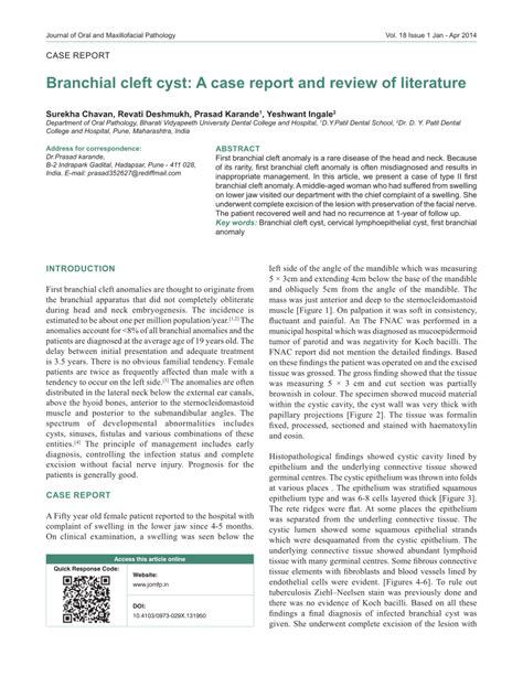 Pdf Branchial Cleft Cyst A Case Report And Review Of Literature