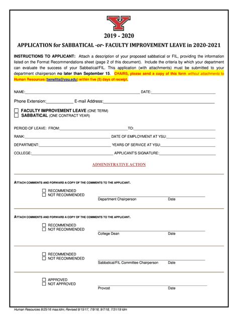 Fillable Online Application For Sabbatical Or Faculty Improvement