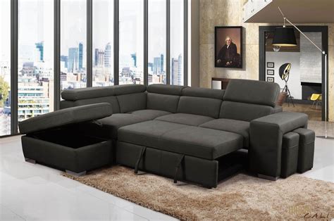 Pasadena Large Sleeper Sectional Sofa Bed With Storage Ottoman And 2