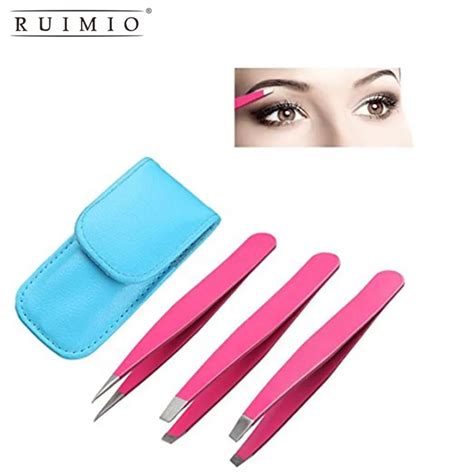 3pcs Stainless Steel Eyebrow Tweezers with Slant Straight Pointed Tips ...