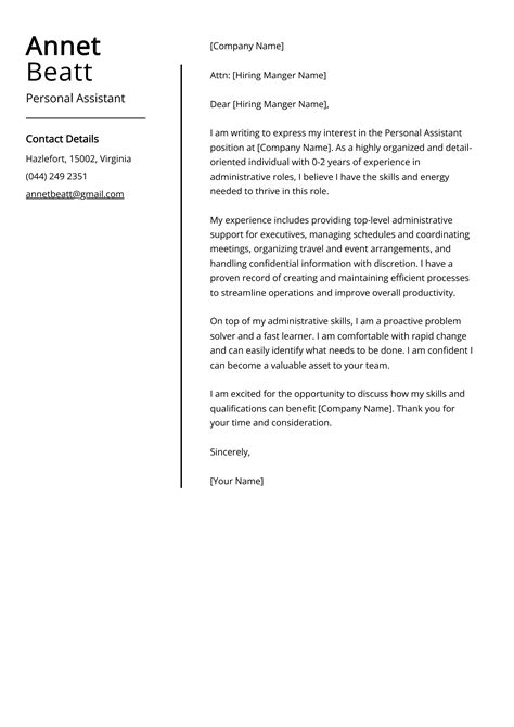 Personal Assistant Cover Letter Example Free Guide