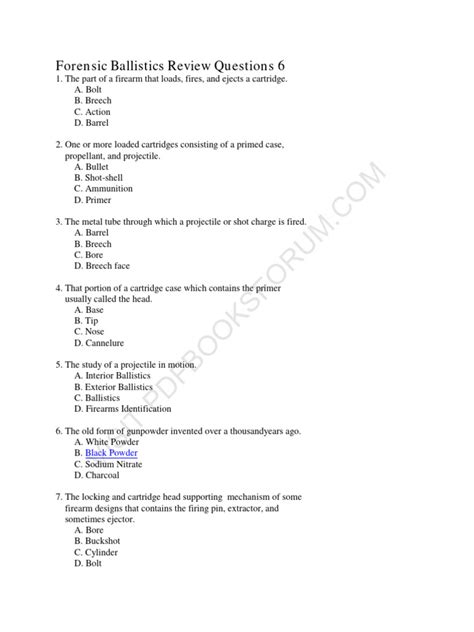 Forensic Ballistics Review Questions 9 Pdf Cartridge Firearms