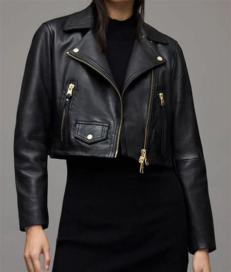 Samantha Womens Cropped Black Leather Jacket