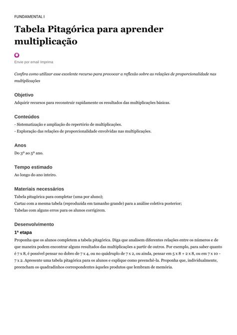 Pdf Fundamental I Tabela Pitag Rica Para Aprender Colegioverzeri