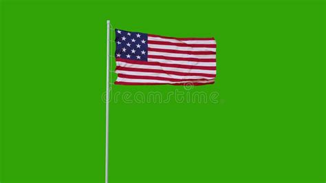 USA Flag Waving On Wind On Green Screen Or Chroma Key Background 3d