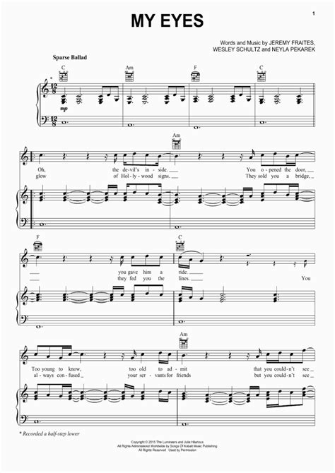 My Eyes Piano Sheet Music Onlinepianist