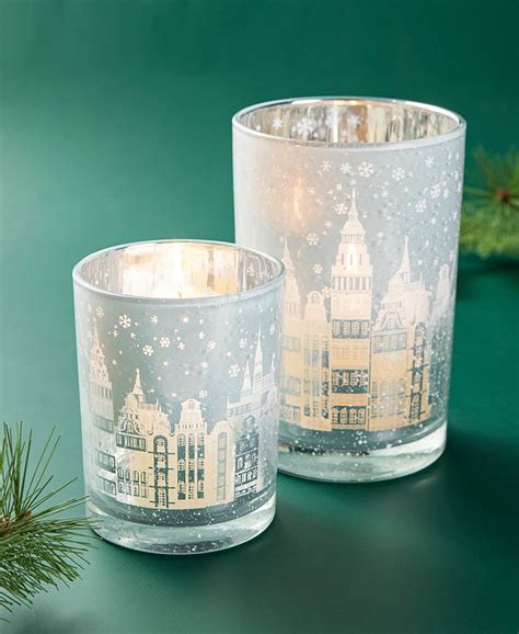 Glitzhome Set Of 2 Christmas House Glass Votive Or Pillar Candle Holders Macy S