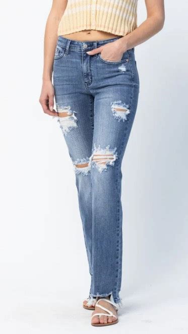 Judy Blue Destroy Straight Mid Rise Medium Denim Rachelle Danielle