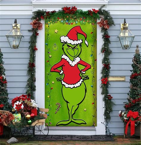 Grinch S Cubierta De Puerta De Navidad Decoraci N De Fondo Verde