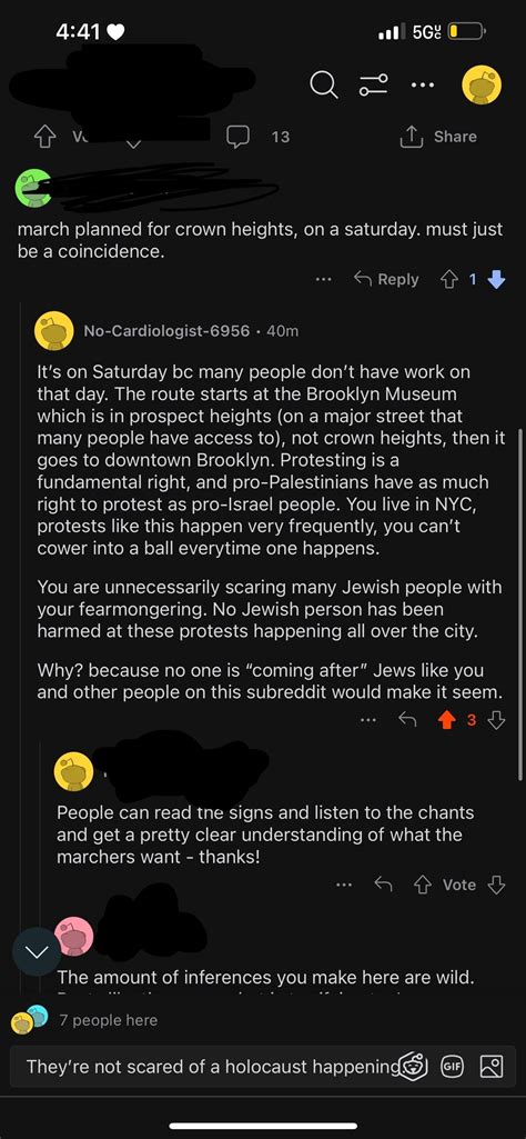 Comments under a post harmlessly asking about a pro-Palestinian protest