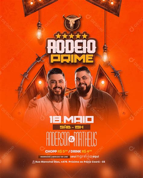 Flyer Rodeio Prime Anderson e Matheus Social Media PSD Editável