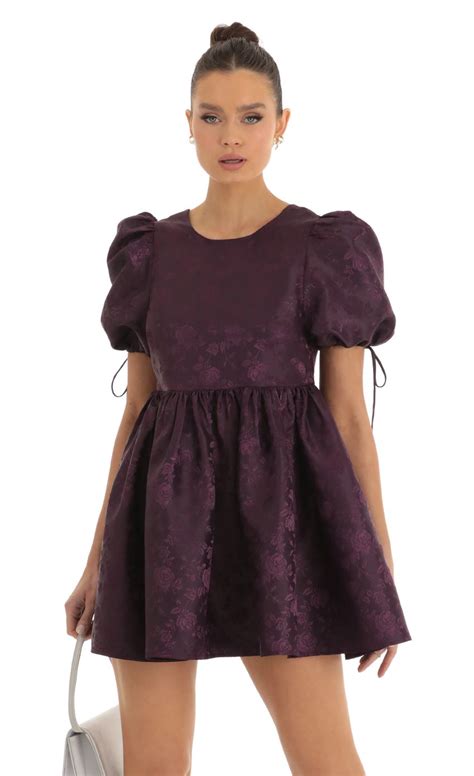 Laila Floral Jacquard Baby Doll Dress In Purple Lucy In The Sky