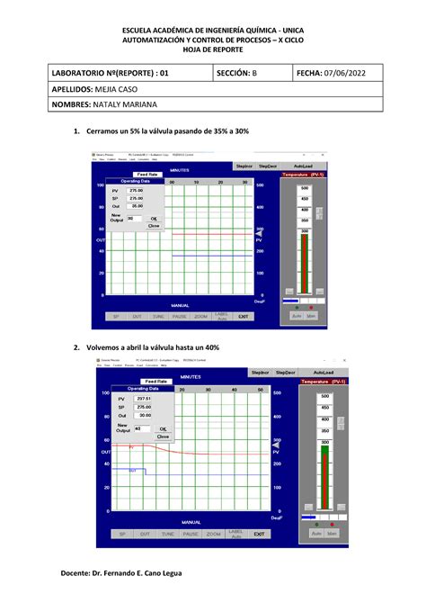 HOJA DE Reporte ACP N1 AUTOMATIZACIN Y CONTROL DE PROCESOS X