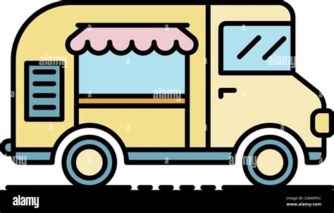 Ice Cream Truck Icon Outline Ice Cream Truck Vector Icon Color Flat