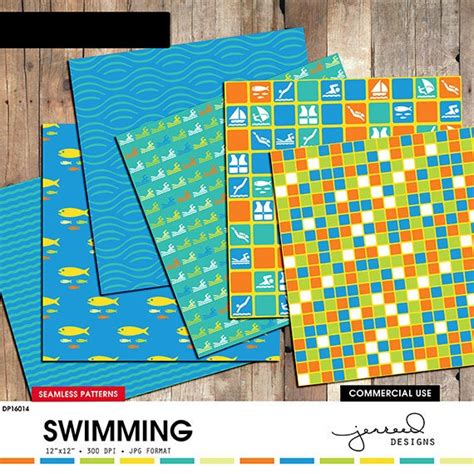 Swim Digital Paper Pool Party Scrapbooking Water Theme Paper Teal Blue