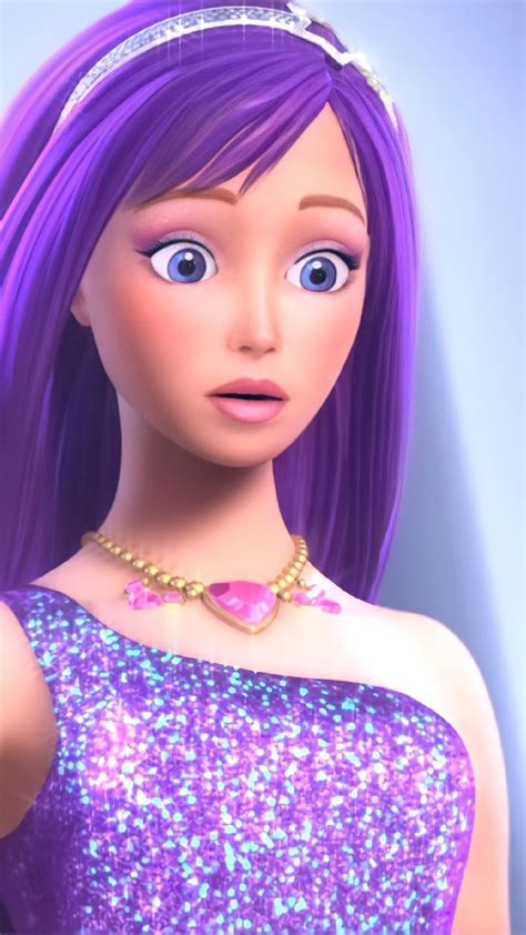 A Barbie Doll With Purple Hair Wearing A Tiara